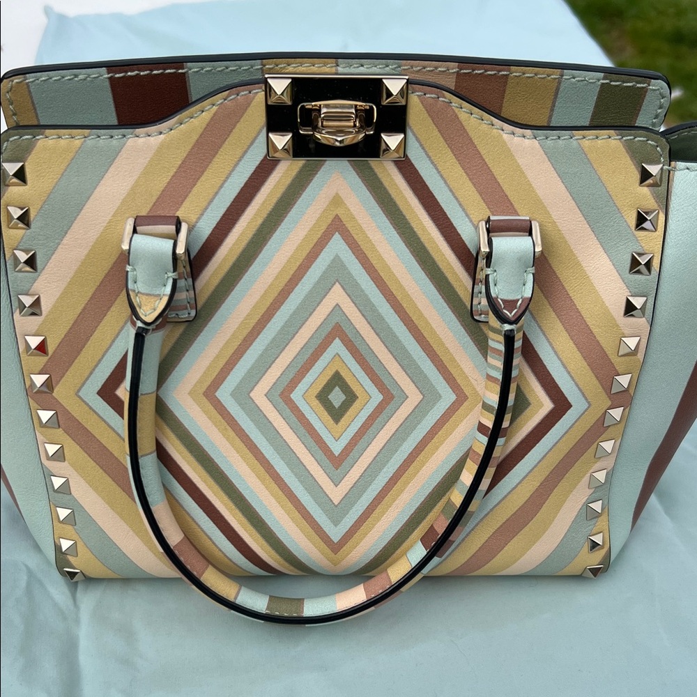 Valentino Garavani Vitello Native Couture 1975 Rockstud Double Handle Bag